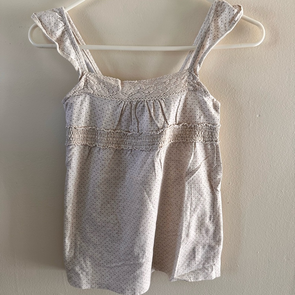 Girls cream polka dot flowy tank top